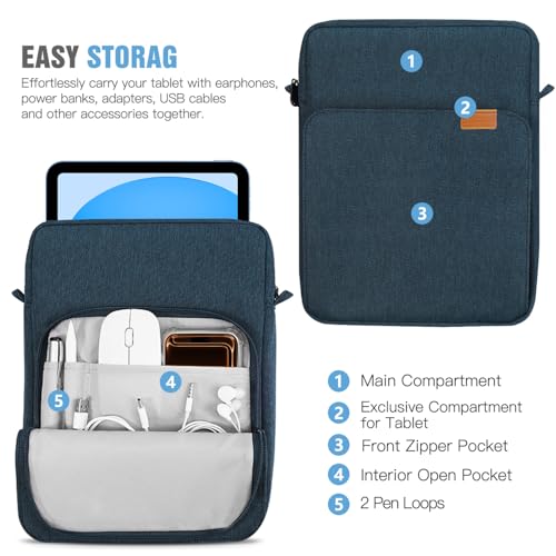 TiMOVO 9-11" Tablet Sleeve Bag Carrying Case with Strap, Indigo | Fits iPad A16 11", Pad Air 11/5th & 4th 10.9", 10th Gen/10.2", Galaxy Tab A11 Plus, Multi-Pocket, Handle, Padded Protection - color: Indigo, size: 9-11