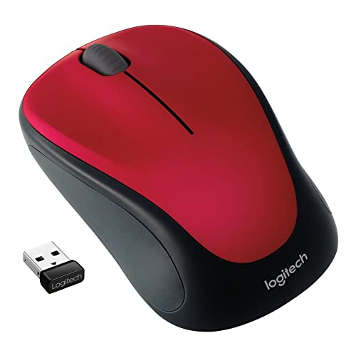 Logitech M317 Compact Ambidextrous 2.4 GHz Wireless Mouse - Red | Ambidextrous with 2.4 GHz USB-A Nano Receiver, 1000 dpi optical tracking, 12-months battery life, PC, Mac, laptop compatible - color: Red