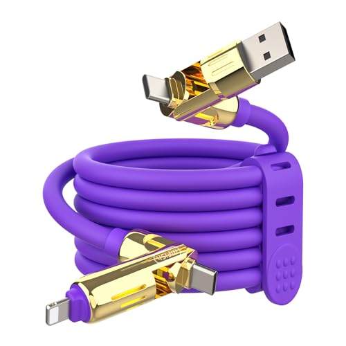 MFish 240W 4-in-1 Charging Cable with Carrying Case, 6.6FT Fast Charger USB-A & USB-C to USB-C/Lightning, for iPhone 17/16/15/14, MacBook, iPad, Samsung S25/S24 (Purple Gold, 6.6Ft) - color: Purple Gold, size: 6.6Ft