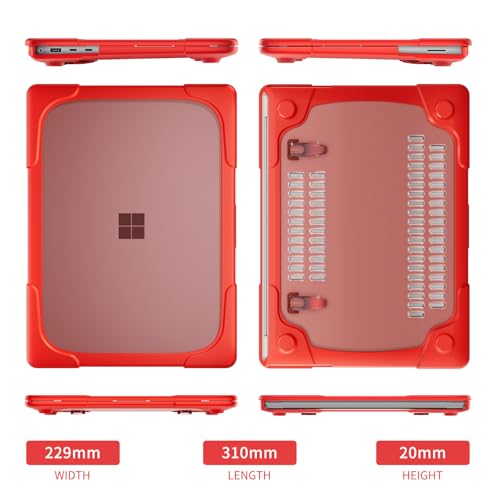 Batianda Durable Stand Case for Microsoft Surface Laptop 13.8 Inch, Red | Ergonomic Foldable Stand, Heavy Duty Matte Hard Shell, Fits 2024-2026 Surface Laptop 7/8th Edition for Business 13.8 Inch - color: Red