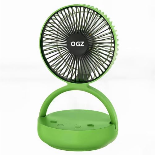 OGZ Portable Fan for Travel Wireless with Remote Timer, 7 Inch Small Desk Fan with LED Night Light 90° Oscillation, Rechargeable USB Fan for Cruise Bed Beside Sleeping Camping Tent (Green) - color: Green