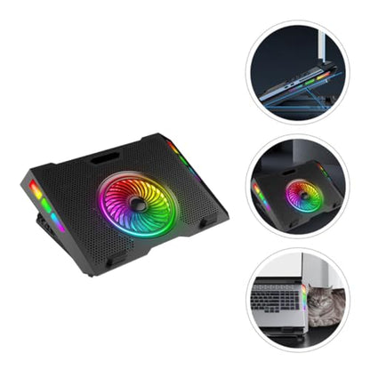 Artibetter Adjustable Laptop Cooling Stand Quiet Foldable Cooler with RGB Lighting with Five Levels Height Adjustment, Plastic and Iron Mesh Material, for Gaming and Office Use