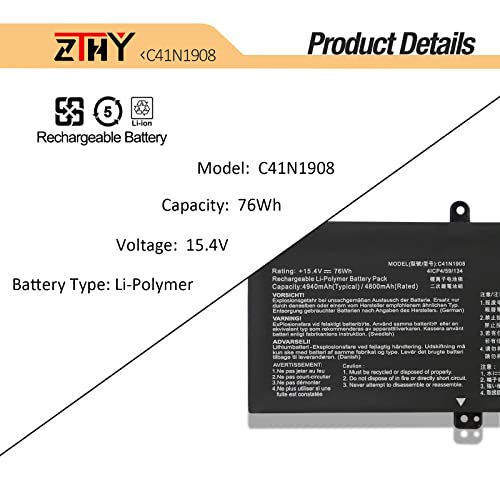 C41N1908 Laptop Battery Replacement for Asus ROG Zephyrus G14 GA401 GA401Q GA401II GA401IU GA401IV GA401IVC GA401IH GA401QC GA401QH GA401QM GA401QE GA401QEC ROG Studio Pro 14 PX401QM PX401IV C41PQ05 - size: 12.48*3.23*0.39 inch C41N1908