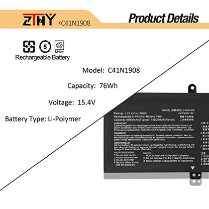 C41N1908 Laptop Battery Replacement for Asus ROG Zephyrus G14 GA401 GA401Q GA401II GA401IU GA401IV GA401IVC GA401IH GA401QC GA401QH GA401QM GA401QE GA401QEC ROG Studio Pro 14 PX401QM PX401IV C41PQ05 - size: 12.48*3.23*0.39 inch C41N1908