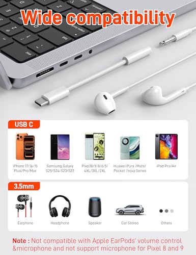 2 Pack USB C to 3.5 mm Jack Adapter, 3.5mm 1/8 Inch Aux to USB C Audio Headphone Jack Adapter Compatible with iPhone 17/16/15, iPad Pro, SMSUNG Galaxy S25 S24 S23 Ultra, Pixel 10/9/8 - size: 2 Pack