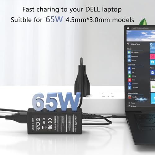 65W 4.5mm Tip Laptop Charger Compatible with Dell Inspiron 14 15 16 | For Dell Inspiron 15 3511 3520 3530 3535 3540 5559 5568 2-in-1, 16 5620 5630 5640 7640, 14 5420 5430 5490 2-in-1 AC Adapter