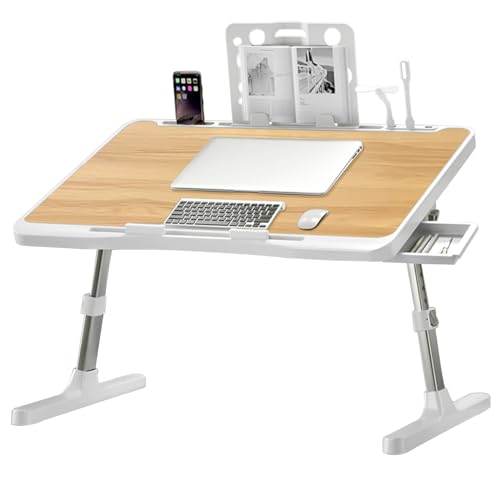 Extra Large 23 Inch Adjustable Laptop Desk for Bed | Bed Table with USB Charging Port & Storage Drawer, Portable Laptop Bed Desk Tray for Working, Reading & Eating (Yellow) - color: Yellow