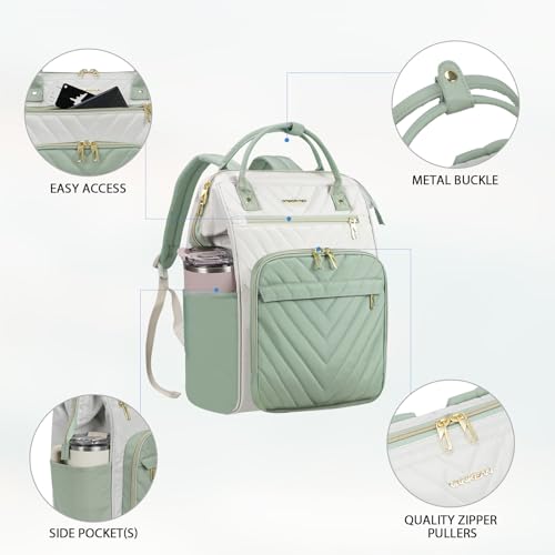 VANKEAN 17 Inch Laptop Backpack for Women Large Capacity Waterproof Daypack - color: Beige-light Green, size: 17.3 Inch
