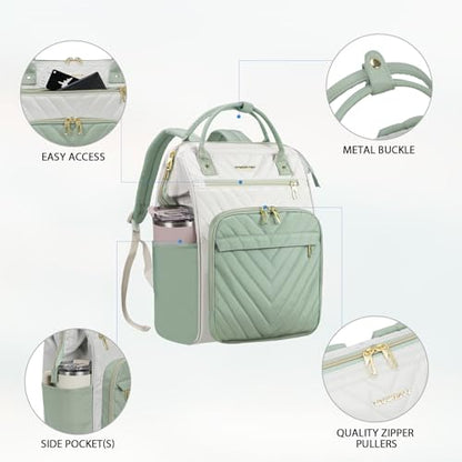 VANKEAN 17 Inch Laptop Backpack for Women Large Capacity Waterproof Daypack - color: Beige-light Green, size: 17.3 Inch