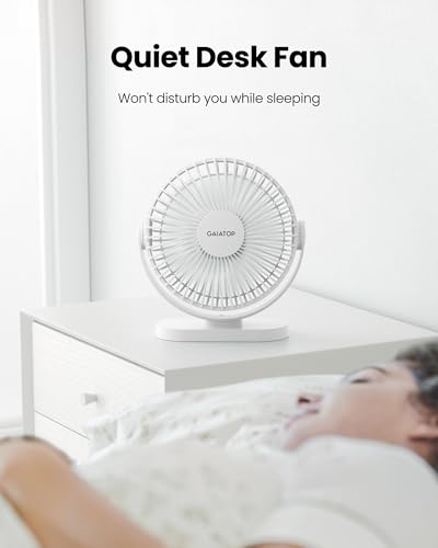 Gaiatop USB Desk Fan, 5.5 Inch Small Quiet Powerful 3 Speeds 90° Rotate, Personal Mini Portable Desktop Table Fans, Cooling for Home Office Car Travel Indoor Outdoor White | USB Powered, 5ft Cable, Mini Personal Desktop Table Fans, Powerful Cooling for Ho