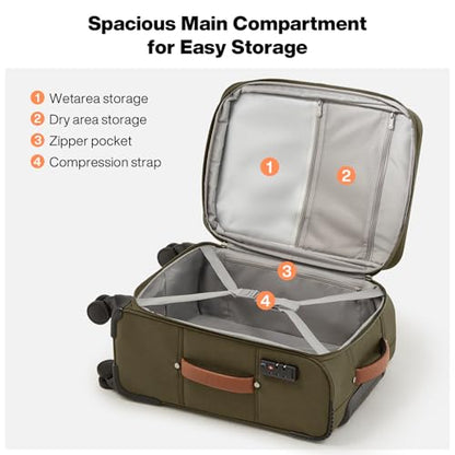 mixi Carry On Luggage 20 Inch Softside Suitcase, Tea Brown-Off White | Front Pocket, 22x14x9 Airline Approved, Rolling Spinner Wheels, TSA Lock, Lightweight - color: Tea Brown-Off White