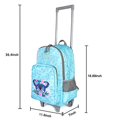 Tilami Rolling Backpack 18 inch Double Handle Wheeled Boys Girls Travel School Children Luggage Toddler Trip - color: Koala Blue