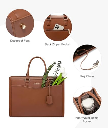 LOVEVOOK Laptop Tote Bag for Women, Leather Office Work Bag Briefcase fit for 15.6 inch Laptop, Large Teacher Computer Bag Handbag,2pcs Set Leather/Brown | PU Leather Business Briefcase Teacher Travel College Bag Handbag fit for 15.6 inch Laptop, Office P