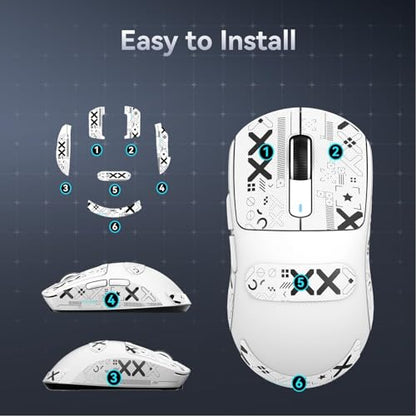 ATTACK SHARK Mouse Anti Slip Grip Tape for X3 Wireless Gaming Mouse - White | Pre-Cut Universal Tape, Skins, Sweat Resistant, Elastics Refined Side Grips, Ultra-thin 0.5mm (0.02in) for Bluetooth Mouse - color: White & Black