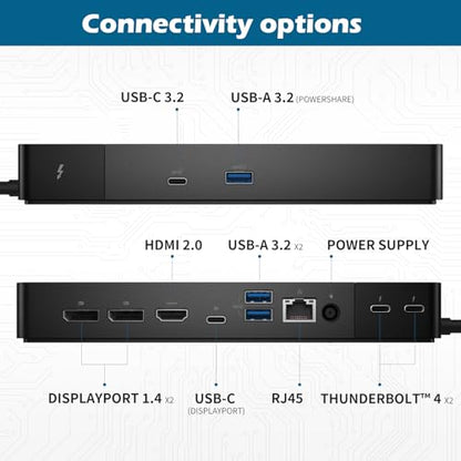 WD22TB4 Dell Docking Station, USB-C/USB-A Dock WD22TB4, 180W Power Adapter + 130W Power Delivery, with FKA HDMI and DP Cable, Support Dual/Triple Monitor & 4K Displays, New - 3 Year Warranty