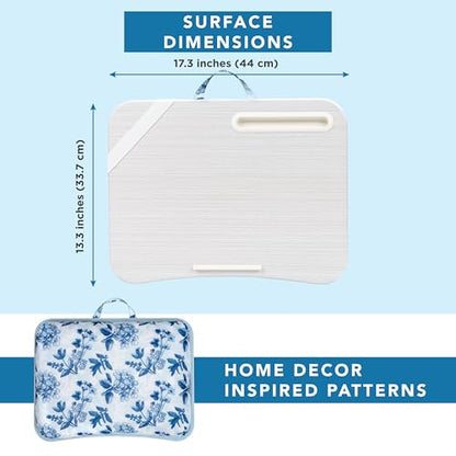 LAPGEAR Designer Lap Desk – Blue Blossoms, Fits 15.6” Laptops | Built-In Phone Slot, Device Ledge, Conforming Microbead Cushion, Carry Handle - color: Blue Blossoms, size: Single Lap Desk