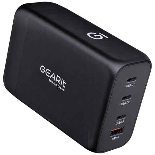 GEARit 240W USB C Charger Block - Fast Charging 4-Port GaN Wall Charger with PD 3.1 & PPS for Apple, Samsung, Dell XPS, MacBook Air/Pro, iPhone, iPad, Google Pixel - Multi Port Fast Charger USB Type C
