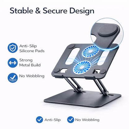 Adjustable Laptop Stand for Desk,Office and Home Foldable Laptop Riser Holder with Cooling Fan