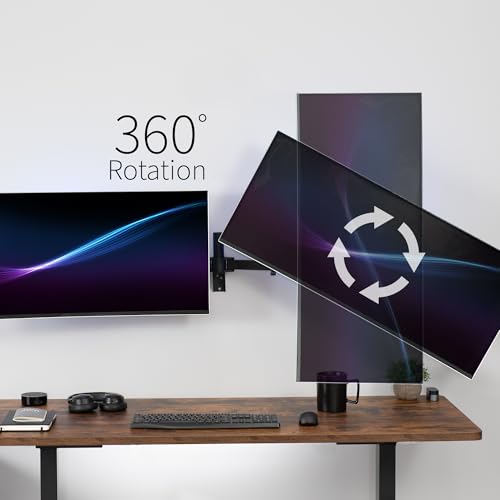 VIVO Premium Dual Ultra Wide LCD LED 27 to 38 inch Monitor Wall Mount, Heavy Duty, Telescoping Arms, Flush Wall Setup, Fits 2 Screens, Black, MOUNT-TS38B - size: up to 38", style: Dual mount