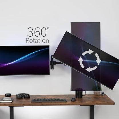 VIVO Premium Dual Ultra Wide LCD LED 27 to 38 inch Monitor Wall Mount, Heavy Duty, Telescoping Arms, Flush Wall Setup, Fits 2 Screens, Black, MOUNT-TS38B - size: up to 38", style: Dual mount