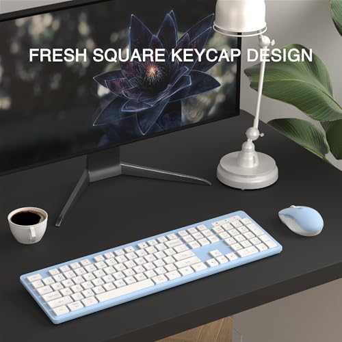 MPTOG Wireless Keyboard and Mouse Combo, Full-Size 104-Key Office Keyboard with 15 Function Keys, Numeric Keypad, Single USB Receiver, Compatible with PC and Laptop(Blue White) - color: Blue White