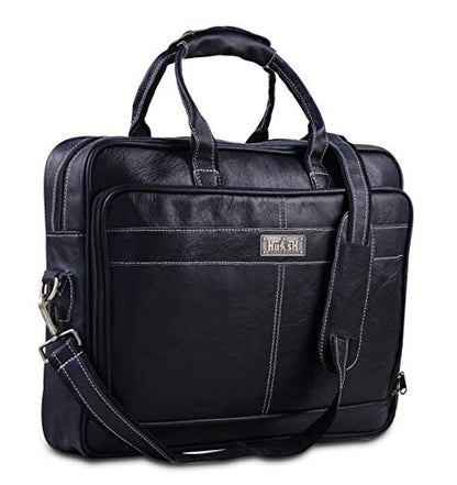 18 Inch Leather Laptop Bag for Computer Bag for Men– Supple Genuine Leather Briefcases for Men W/Padded Laptop Case Leather - color: Black