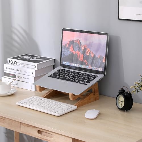 Wooden Vertical Laptop Stand for Desk, Bamboo Laptop Holder Compatible with MacBook Air Pro/Dell XPS/Surface Pro/HP/Pixelbook/Lenovo, More 13-15.6 Inch Laptops
