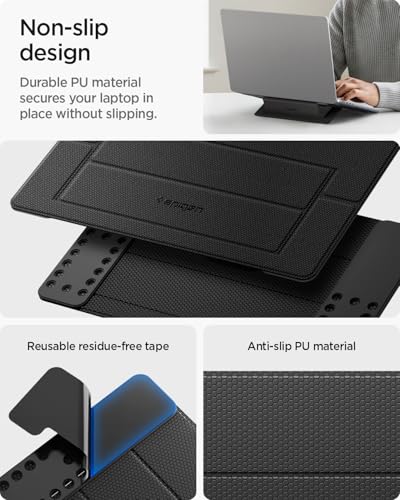 Spigen Slim Fold Laptop Stand Foldable Portable Ergonomic Angle Lift Anti-Slip Compatible with MacBook Neo, MacBook Air, MacBook Pro 11"-16" and More - Black (LD201-S1) | Ergonomic Angle Lift Anti-Slip for MacBook Neo, MacBook Air, MacBook Pro 11"-16" and