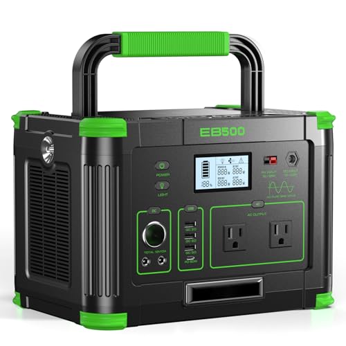 Portable Power Station 500W, 519.48Wh Solar Generator, 120V Pure Sine Wave | 60W USB-C PD, 10 Ports for Home Use,Outdoor Camping RV Van,Off-Grid Living,Dark Green - color: Dark Green