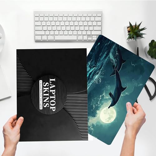 Universal Laptop Skin Sticker with 2 Wrist Pad Skins, Waterproof Scratch Resistant Vinyl Laptop Cover Decal, Cut to Fit for 11–15.6 Inch MacBook HP Dell Lenovo, Dolphins - color: Dolphin