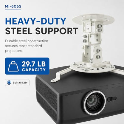 MOUNT-IT! Low Profile Projector Ceiling Mount [30 lbs Capacity] Universal Bracket | 360 Full Motion Rotation with 30 Degree Tilt and Roll | 6 Inches High (White | Short) - style: Short