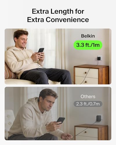 Belkin USB C Retractable Wall Charger, 67W Max GaN Fast Charging Block w/Built-in, Extra-Long 3.3ft Retractable Cable - iPhone Charger for iPhone 17/16 Series, Galaxy, MacBook, AirPods, iPad, & More - color: Black, style: 67W