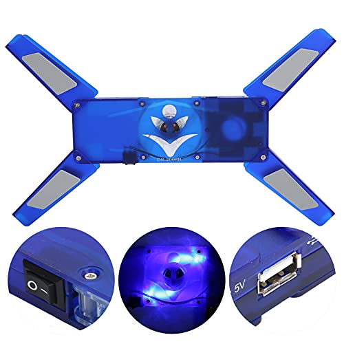 Laptop Cooling Pad Fan, Blue | Transparent Single Blue LED Light, 2.0 USB HUB, Portable Foldable DR-2008H, Sturdy Durable ABS Material