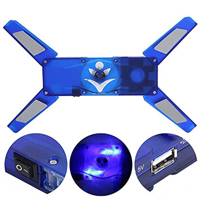 Laptop Cooling Pad Fan, Blue | Transparent Single Blue LED Light, 2.0 USB HUB, Portable Foldable DR-2008H, Sturdy Durable ABS Material