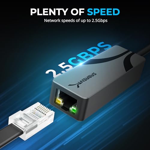 SABRENT USB-A to 2.5Gbps Ethernet Adapter, Multi-Gig (NT-UA25) | USB 3.0 to 2.5GbE RJ45; Win/macOS/Linux; aluminum; 10/100/1000/2500 Mbps; RTL8156BG - size: 2.5GbE USB-A