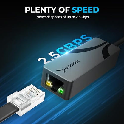 SABRENT USB-A to 2.5Gbps Ethernet Adapter, Multi-Gig (NT-UA25) | USB 3.0 to 2.5GbE RJ45; Win/macOS/Linux; aluminum; 10/100/1000/2500 Mbps; RTL8156BG - size: 2.5GbE USB-A