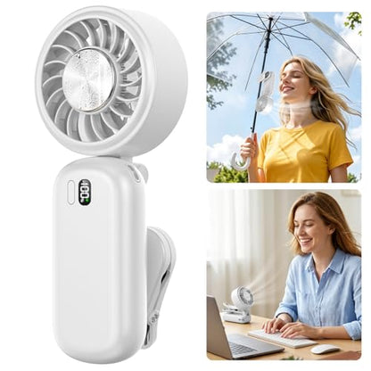 Portable Handheld Turbo Fan with Ice Cooler, Clip-On Mini Fan for Umbrella, 5 Speeds, 4000mAh Battery & Up to12H, LED Display, Rechargeable, Gift for women, Summer Travel Essential (White) - color: Z10-White