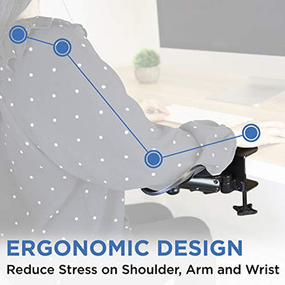 Mount-It! Adjustable Arm Rest for Desk, Ergonomic Elbow & Forearm Support, Height Adjustable Full Motion Rotating Desk Arm with Clamp-On Base for Computer & Keyboard Use, Steel Construction (MI-7145)