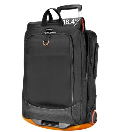 EVERKI Wheeled 420 Laptop Trolley Bag with Laptop Compartment, Black - 35L | Ballistic Nylon, Leather Accents, Rolling Carry-On Bag, Business, Gaming, Removable Sleeve, Travel-Friendly, Fits up to 18.4"
