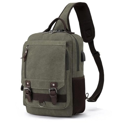 Sling Bag Large Capacity: Crossbody Bag for Men Fits 15.6 Inch Laptop A4 Files with Anti Theft USB Port - color: Army Green-xl