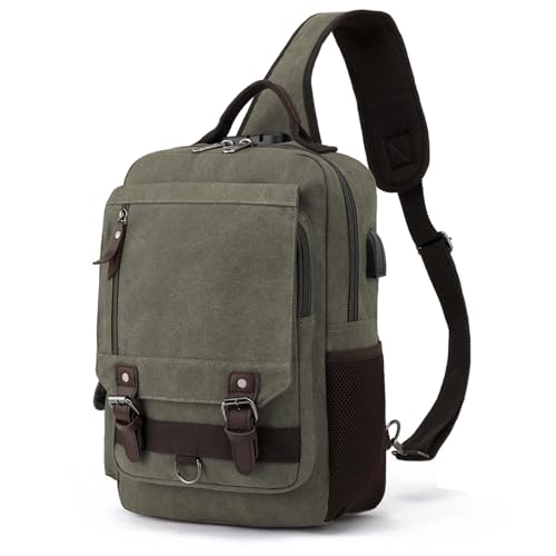 Sling Bag Large Capacity: Crossbody Bag for Men Fits 15.6 Inch Laptop A4 Files with Anti Theft USB Port - color: Army Green-xl