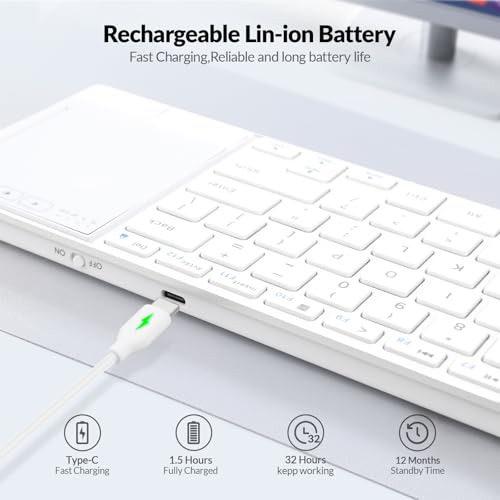 Rii 2.4G Wireless and Bluetooth Touch TV Keyboard with Media Control-White | BT 5.1+2.4G,Aluminium Alloy,Easy meadia control,built-in touchpad for HTPC,PC,Tablet,iPad,Android TV Box,Smart TV,Mac - color: White(K22S-W)