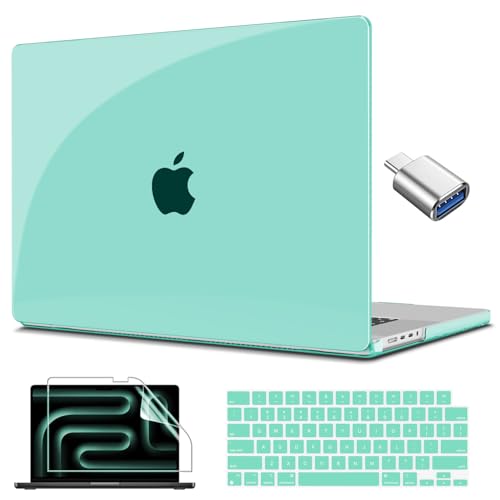 CISSOOK Compatible with MacBook Pro 14 inch Case 2021-2026, Hard Shell Case Keyboard Cover Screen Protector for MacBook Pro 14 M1 M2 M3 M4 M5 Chip, Clear Green - color: Clear Green