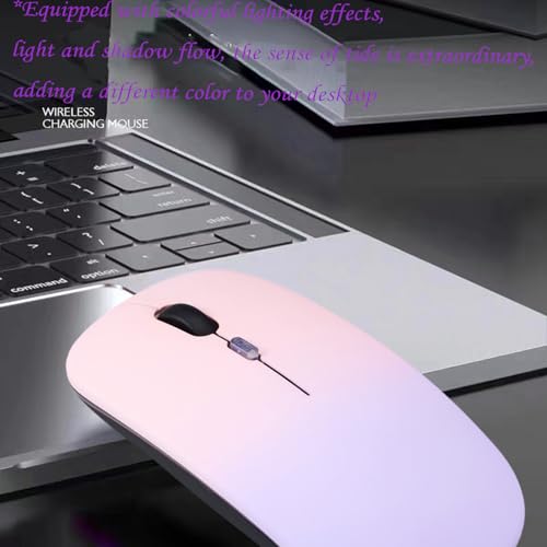 LED Wireless Mouse, Slim Silent Dual-Mode 2.4G+BT Rechargable 7-Color Portable Mobile Optical Office Mouse with USB Receiver, 3 Adjustable Levels for Notebook,PC,Computer, MacBook-Gradient pink purple - color: Gradient pink purple