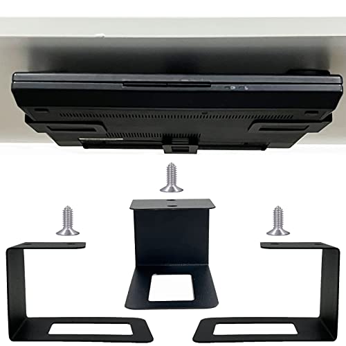 Pmsanzay Laptop Holder Under Desk Laptop Organizer Rack W/Screws, for Laptops, Keyboard, Routers, Modems, Cable Box, Network Switch & More, Devices up to 1.8 inches Thick, Black, Stainless Steel