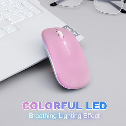 Wireless Bluetooth Mouse Rechargeable Long Lasting Dual Mode - BT 5.2 & 2.4G Silent RGB LED Mice, Slim Portable Ergonomic Mouse for Laptop/PC/Tablet/MacBook/iPad/Apple Devices(Pink) - color: Pink