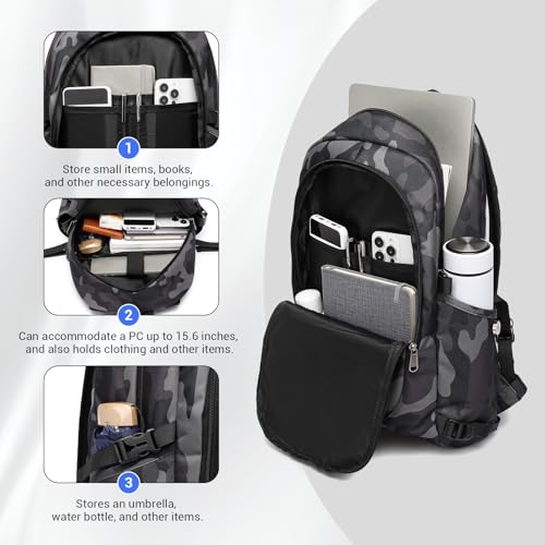 Kono Travel Laptop Backpack with USB Charging Port, Business Anti Theft Slim Sturdy Personal Item Bag, Water Resistant College Computer Daypack for Men & Women Fits 15.6 Inch Notebook, Camo - color: Camo