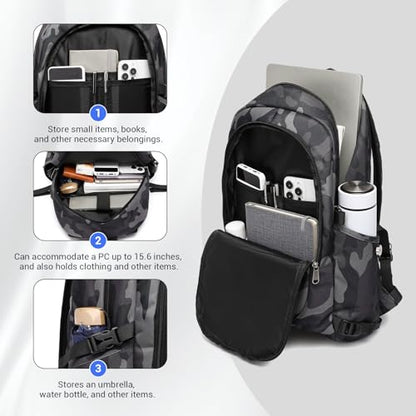 Kono Travel Laptop Backpack with USB Charging Port, Business Anti Theft Slim Sturdy Personal Item Bag, Water Resistant College Computer Daypack for Men & Women Fits 15.6 Inch Notebook, Camo - color: Camo