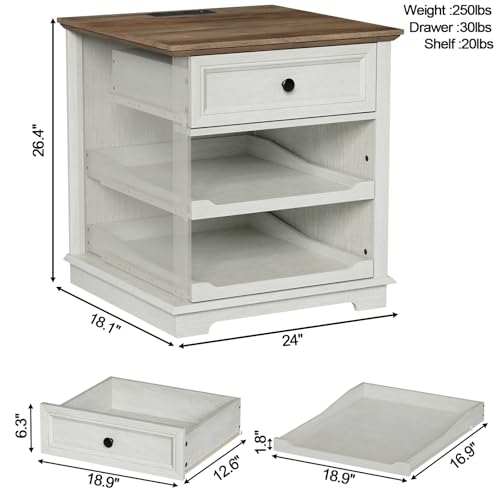 REDAYFUR Lateral File Cabinet 3 Drawer File Cabinet with Charging Station, Printer Stand with Open Adjustable Storage Shelves, Lateral Filing Cabinet for Home Office - color: White