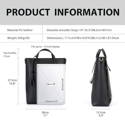ECOSUSI Tote Bag Convertible Backpack for Women Vegan Leather Handbag Multifuction Shoulder Bag - color: Black Beige